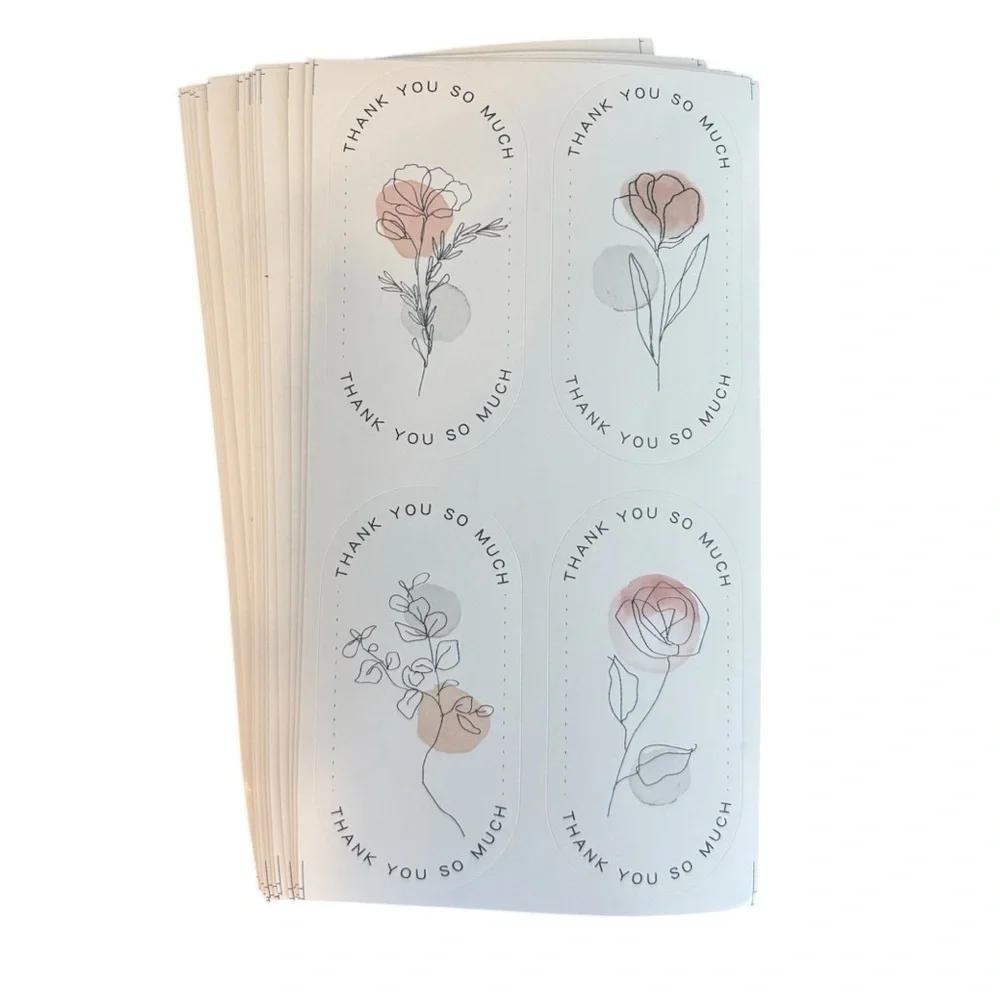 Boho Flower Thank You Stickers - 50